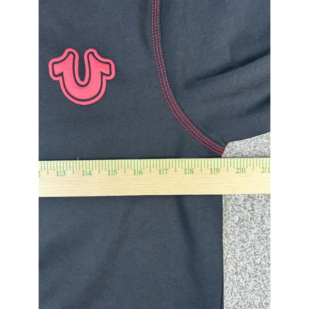 True Religion Mens TNL Puff Buddha Zip Hoodie Jet Black Red Stitch 701039 S
